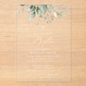 Invitations En Acrylique Greenery, Eucalyptus Leaves, Boho, Baptism (Recto)