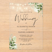 Invitations En Acrylique Greenery Floral String Lights Script Wedding (Recto)