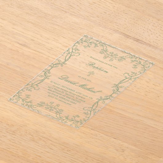 Invitations En Acrylique greenery frame Baptism  (Poser)