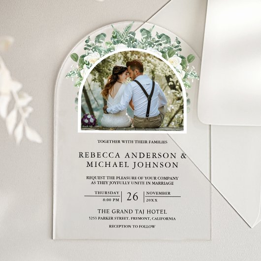 Invitations En Acrylique Greenery Ivory Floral Arch Wedding