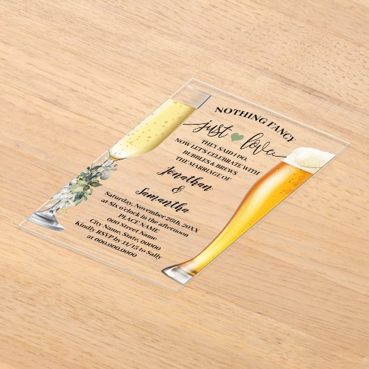 Invitations En Acrylique Greenery Nothing Fancy Just Love Bubbles & Brew (Poser)