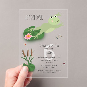 Invitations En Acrylique Grenouilles Mignonnes dans l'Étang de Nénuphars Sa