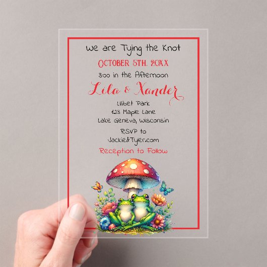 Invitations En Acrylique Grenouilles sous un champignon et fleurs mignonnes (In situ (ordinateur de poche))