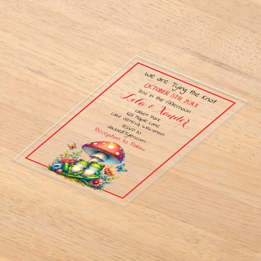 Invitations En Acrylique Grenouilles sous un champignon et fleurs mignonnes (Poser)