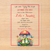 Invitations En Acrylique Grenouilles sous un champignon et fleurs mignonnes (Recto)