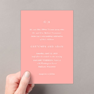 Invitations En Acrylique Gretchen Coral rose Élégant Mariage