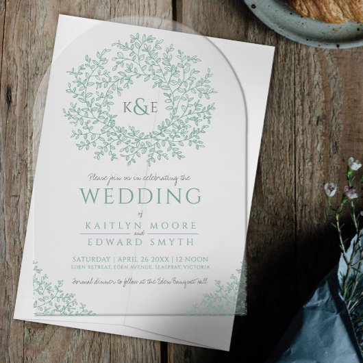 Invitations En Acrylique Grille monographique en feuilles vertes