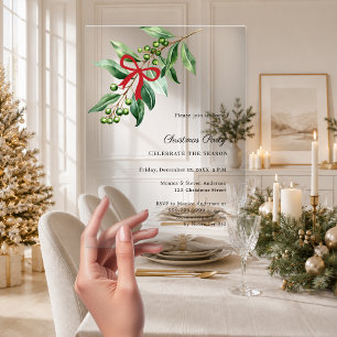 Invitations En Acrylique Guirlande de gui ruban rouge luxe fête de Noël