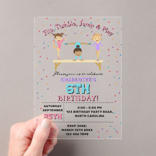 Invitations En Acrylique Gymnastique Enfants Fille Anniversaire Thème Clair