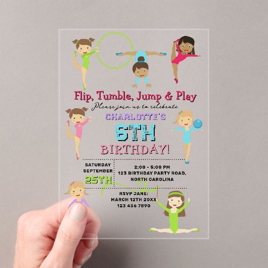 Invitations En Acrylique Gymnastique Enfants Fille Anniversaire Thème de fê (In situ (ordinateur de poche))