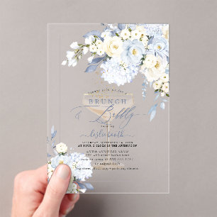 Invitations En Acrylique H2 Bigarrure Bleue Hortensia Crème Roses Brunch Pé