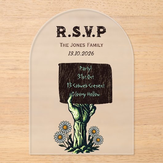 Invitations En Acrylique Halloween gothique à la main Zombie (Recto)