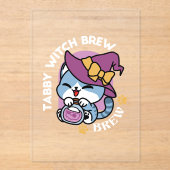 Invitations En Acrylique Halloween Tabby Cat – Witch Hat & Potion Art (Recto)
