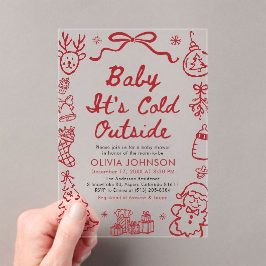 Invitations En Acrylique Hand Drawn Baby It's Cold Outside Baby Shower (In situ (ordinateur de poche))