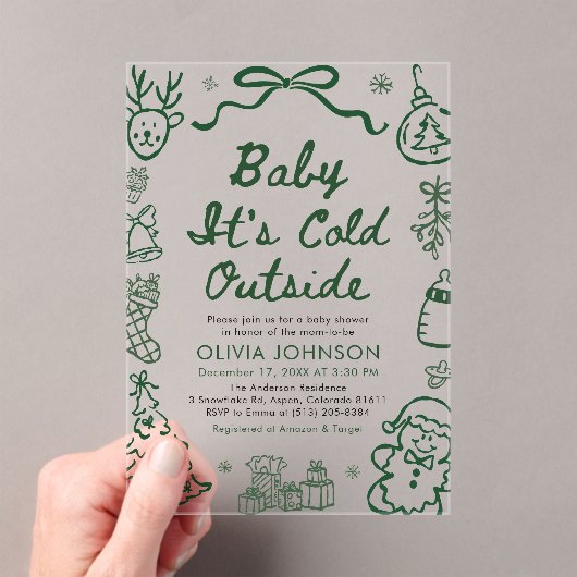 Invitations En Acrylique Hand Drawn Baby It's Cold Outside Baby Shower (In situ (ordinateur de poche))