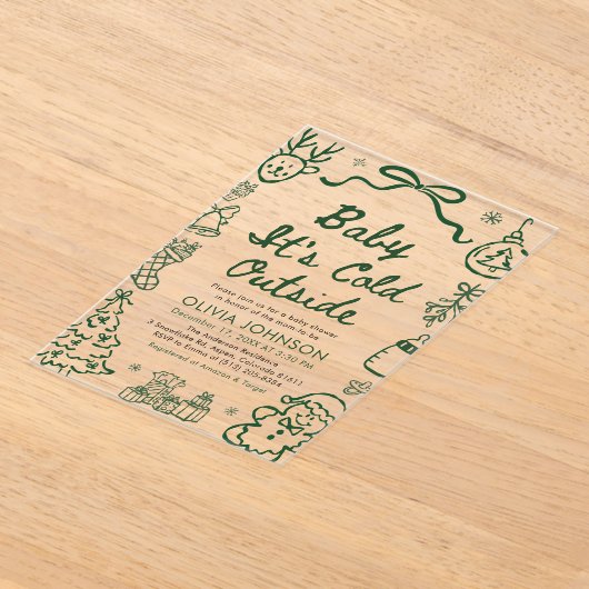 Invitations En Acrylique Hand Drawn Baby It's Cold Outside Baby Shower (Poser)