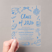 Invitations En Acrylique Hand Drawn Class of 2026 Blue Graduation Party (In situ (ordinateur de poche))