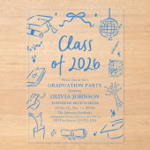 Invitations En Acrylique Hand Drawn Class of 2026 Blue Graduation Party (Recto)