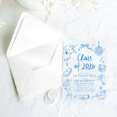 Invitations En Acrylique Hand Drawn Class of 2026 Blue Graduation Party