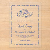 Invitations En Acrylique Hand Drawn Oysters Coastal Navy Blue Wedding (Recto)