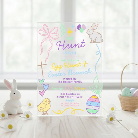 Invitations En Acrylique Hand Drawn Whimsical Doodles Easter Party