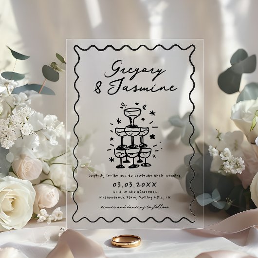 Invitations En Acrylique Hand Drawn Whimsical Quirky Handwritten Wedding