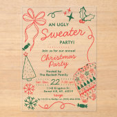 Invitations En Acrylique Hand Drwan Christmas Doodles Ugly Sweater Party (Recto)