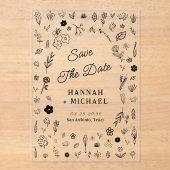 Invitations En Acrylique Hand Written Drawn Sketch Flowers Wedding (Recto)