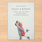 Invitations En Acrylique Hazel Photo Mariage moderne Enregistrer la date (Recto)
