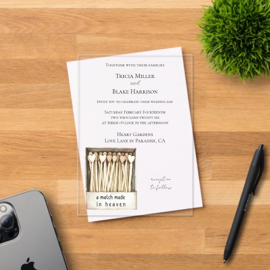 Invitations En Acrylique Hearts Match Made in Heaven Wedding (Insitu (Carte d'invitation))