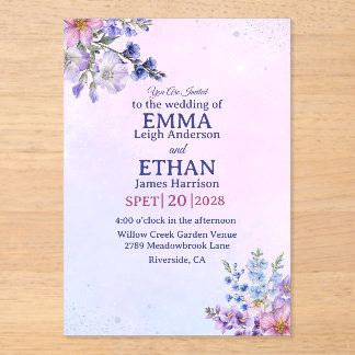 Invitations En Acrylique heather periwinkle plum lavender blue Wedding 
