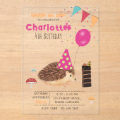 Invitations En Acrylique Hedgehog Mushroom Woodland Forest Balloon Birthday (Recto)