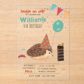 Invitations En Acrylique Hedgehog Mushroom Woodland Forest Balloon Birthday (Recto)