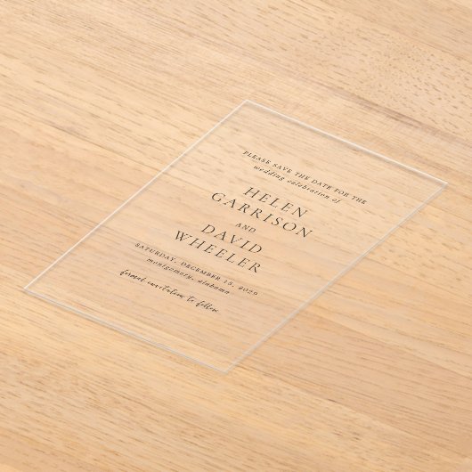 Invitations En Acrylique Helen Classic Mariage élégant Enregistrer la date (Poser)