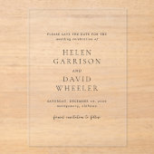 Invitations En Acrylique Helen Classic Mariage élégant Enregistrer la date (Recto)