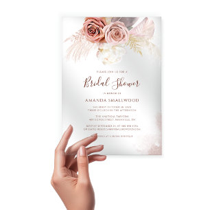 Invitations En Acrylique Herbe des Pampas Bohème Fête de Mariage en Terre C