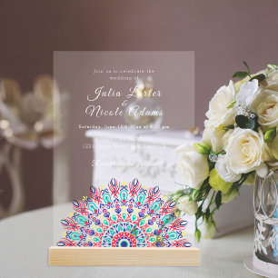 Invitations En Acrylique Herbe des Pampas Sèche Plume Douce Mandala Mariage