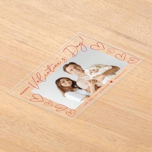 Invitations En Acrylique Heureuse Sainte-Valentin de script rouge moderne (Poser)