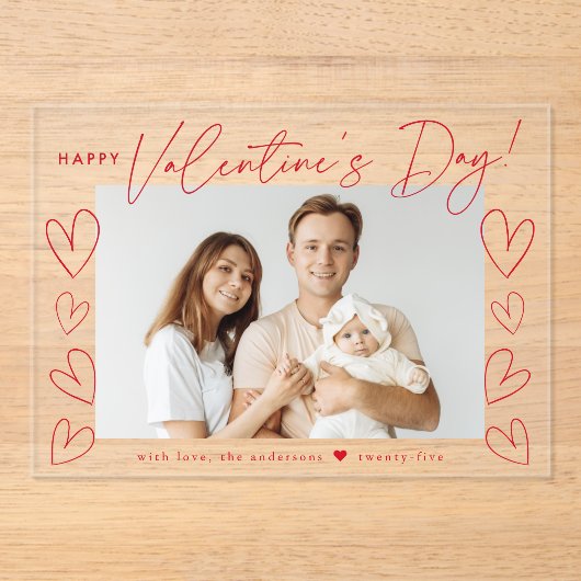 Invitations En Acrylique Heureuse Sainte-Valentin de script rouge moderne (Recto)