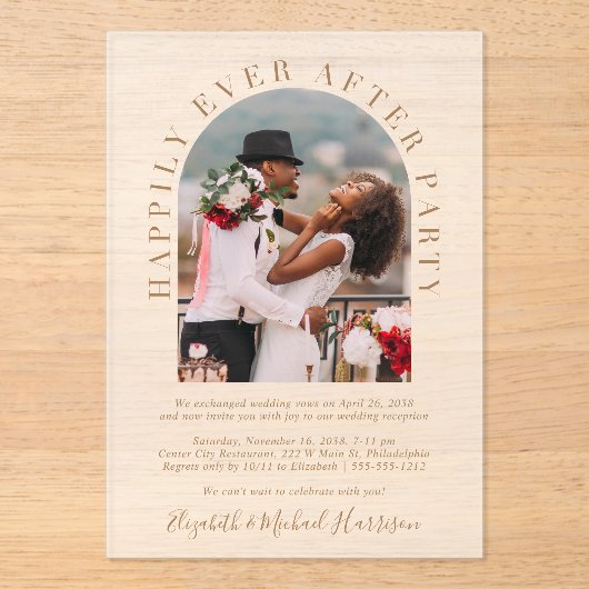 Invitations En Acrylique Heureusement Jamais Après Arc Photo Mariage Récept (Recto)