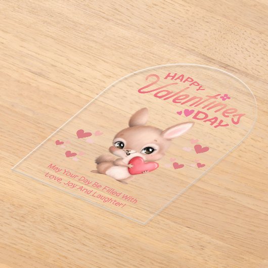 Invitations En Acrylique heureux jour des valentines, mignon lapin en écrit (Poser)