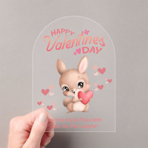 Invitations En Acrylique heureux jour des valentines, mignon lapin en écrit