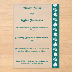 Invitations En Acrylique Hibiscus Tropical en Acrylique Bleu-vert pour Mari