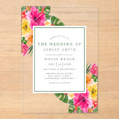 Invitations En Acrylique Hibiscus tropical Palm Feuille Mariage (Recto)