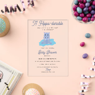 Invitations En Acrylique Hippo-dorable Fête de Naissance Hippopotame Mignon