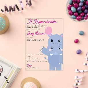 Invitations En Acrylique Hippopotame Mignon Fête de Naissance Hippo-dorable