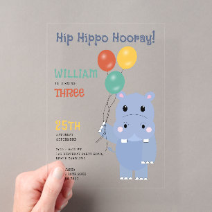Invitations En Acrylique Hippopotame Mignon Hip Hippo Hourra Anniversaire E