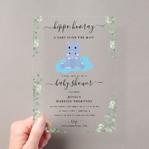 Invitations En Acrylique Hippopotame Mignon Hip Hippo Hourra Baby Shower