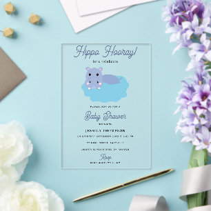 Invitations En Acrylique Hippopotame Mignon Hip Hippo Hourra Baby Shower