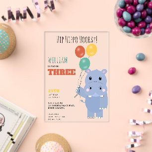 Invitations En Acrylique Hippopotame Mignon Hip Hippo Hourra Enfants Annive
